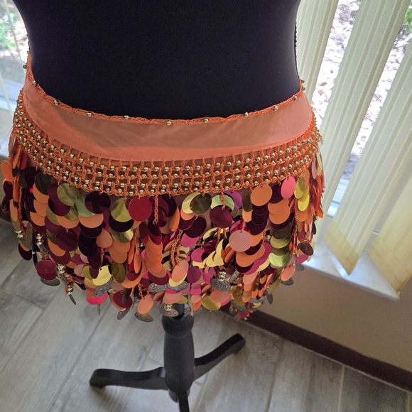 Sequin Embellished Orange and Black Hipscarf - Picture 2 of 4